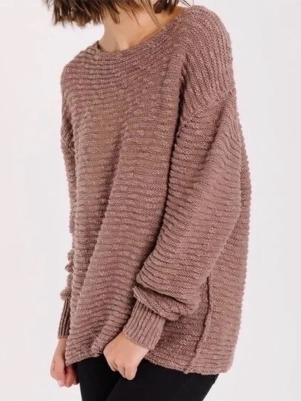 Free People Ribbed Oversized Crew Sweater - Mauve